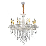 Sanssoci 8xe14 Crystal and Metal Chandelier - Βασιλική κομψότητα, ρυθμιζόμενο ύψος, ασημένιο λευκό