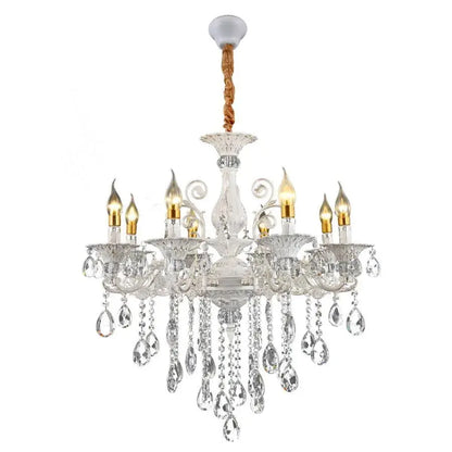 Sanssoci 8xe14 Crystal and Metal Chandelier - Βασιλική κομψότητα, ρυθμιζόμενο ύψος, ασημένιο λευκό