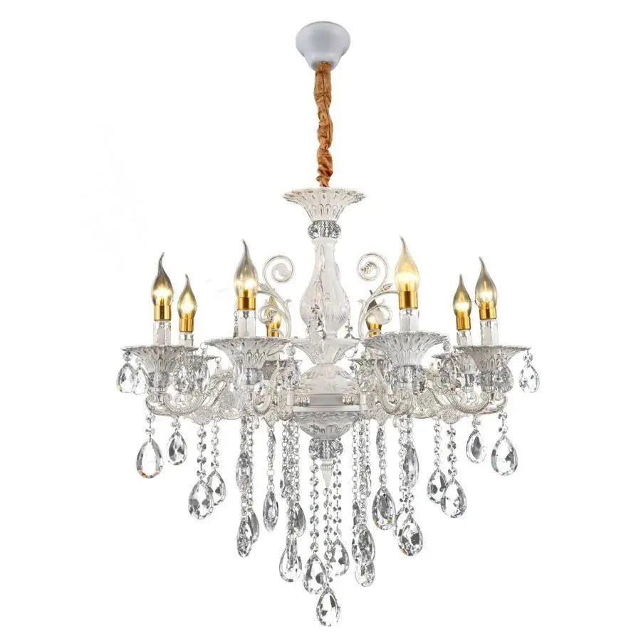 Sanssoci 8xe14 Crystal and Metal Chandelier - Βασιλική κομψότητα, ρυθμιζόμενο ύψος, ασημένιο λευκό