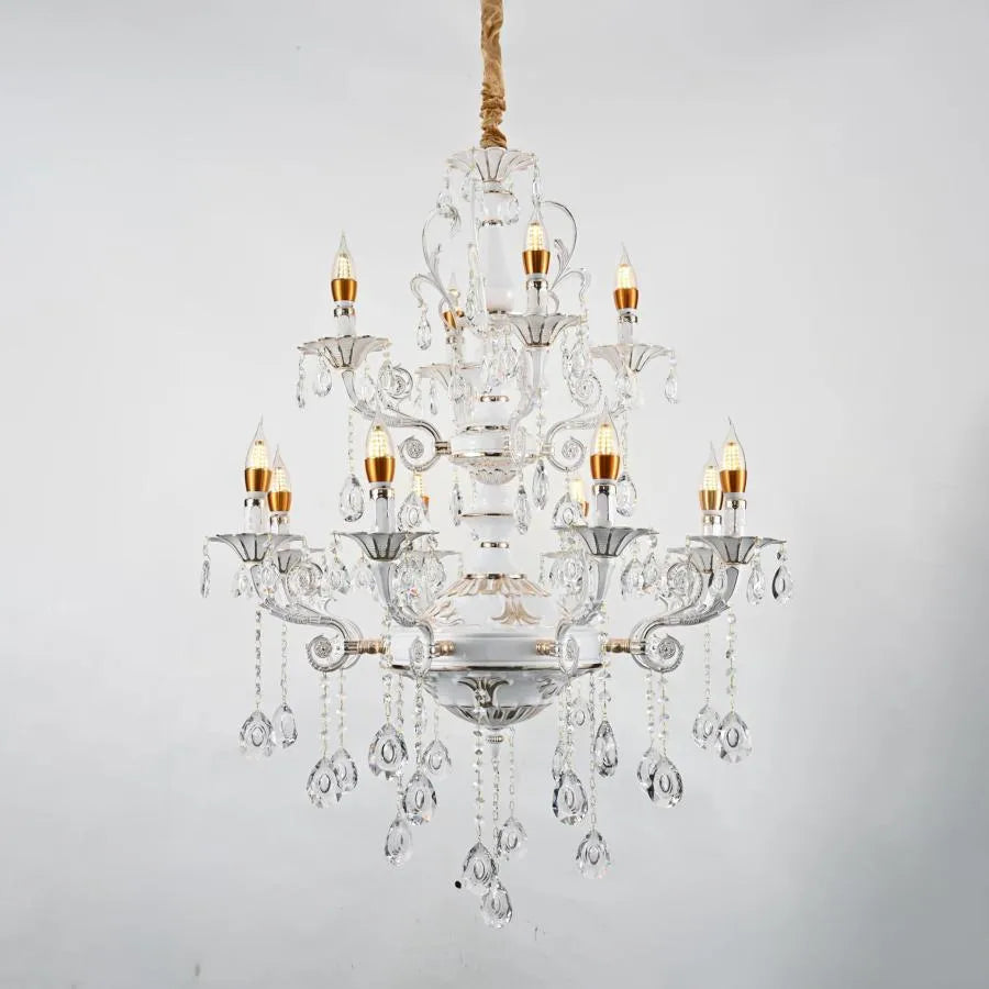 Crystal πολυέλαιος Bruchier 12x E14, διάμετρος 75cm, λευκό με χρυσό, ρυθμιζόμενο ύψος