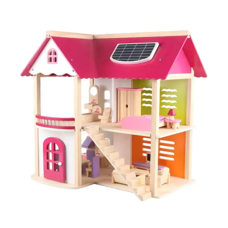 Doll Cottage με έπιπλα ροζ κουκούλα