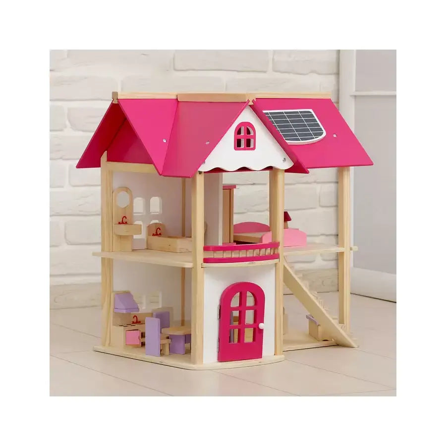 Doll Cottage με έπιπλα ροζ κουκούλα