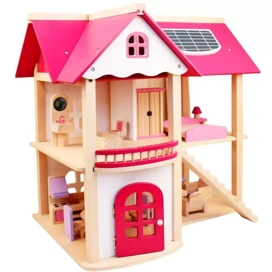 Doll Cottage με έπιπλα ροζ κουκούλα