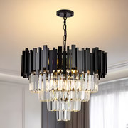 Crystal πολυέλαιος Blois Eleganza 8xe27, διάμετρος 49cm, μαύρο, ρυθμιζόμενο ύψος