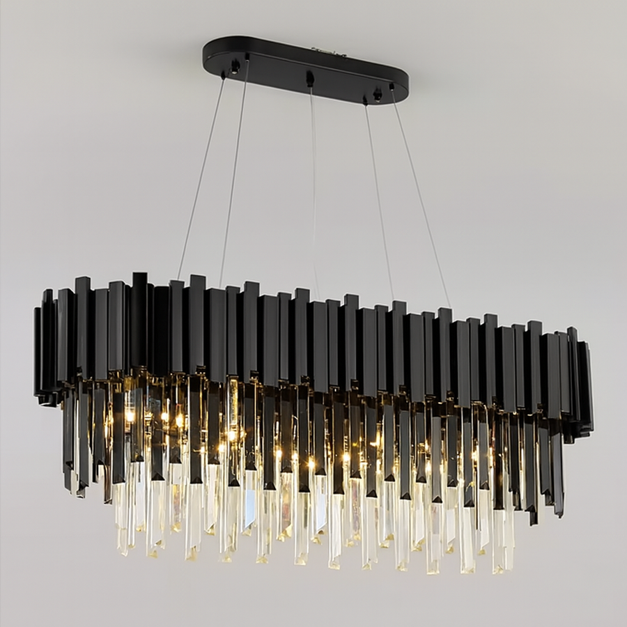 Crystal πολυέλαιος Blois Eleganza 8xe27, διάμετρος 49cm, μαύρο, ρυθμιζόμενο ύψος