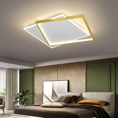 LED πολυέλαιος με ηλιακό τηλεχειριστήριο, 98W, 2 τετράγωνα, κρύο/ζεστό/ουδέτερο φως, ασταθές, χρυσό