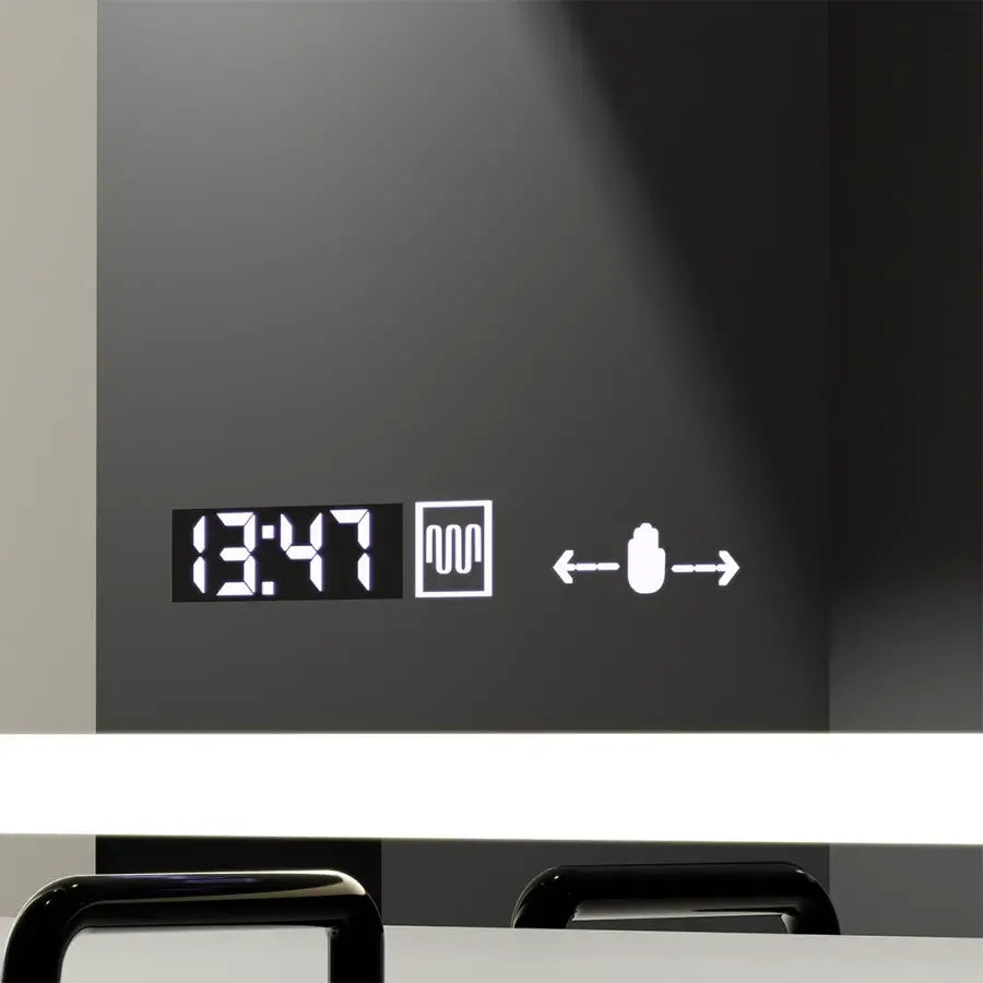 Ορθογώνιος καθρέφτης LED, 120X70cm, Αισθητήρας Radiant MotionGlow Marcello, Σύστημα αποθαμβώματος, Ρολόι & Θερμόμετρο, Ρυθμιζόμενο