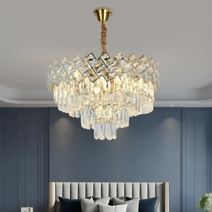 Crystal πολυέλαιος Windsor Noble 5XE27, διάμετρος 40cm, γυαλιστερό χρυσό, ρυθμιζόμενο ύψος