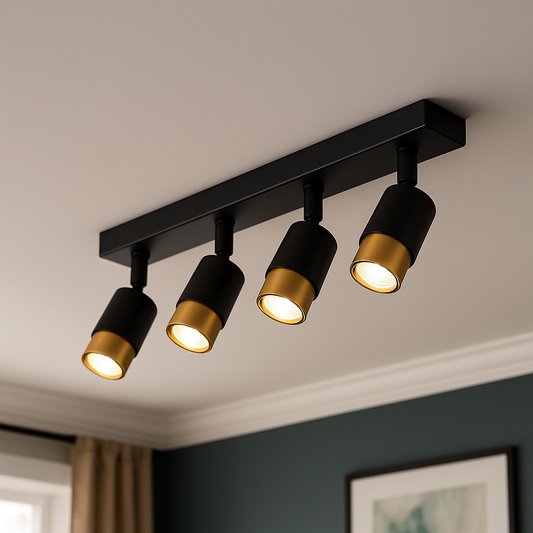 Προβολέας LED με προβολείς 4xGU10, 3000K/4000K/6000K, χρυσό, μέταλλο και ακρυλικό