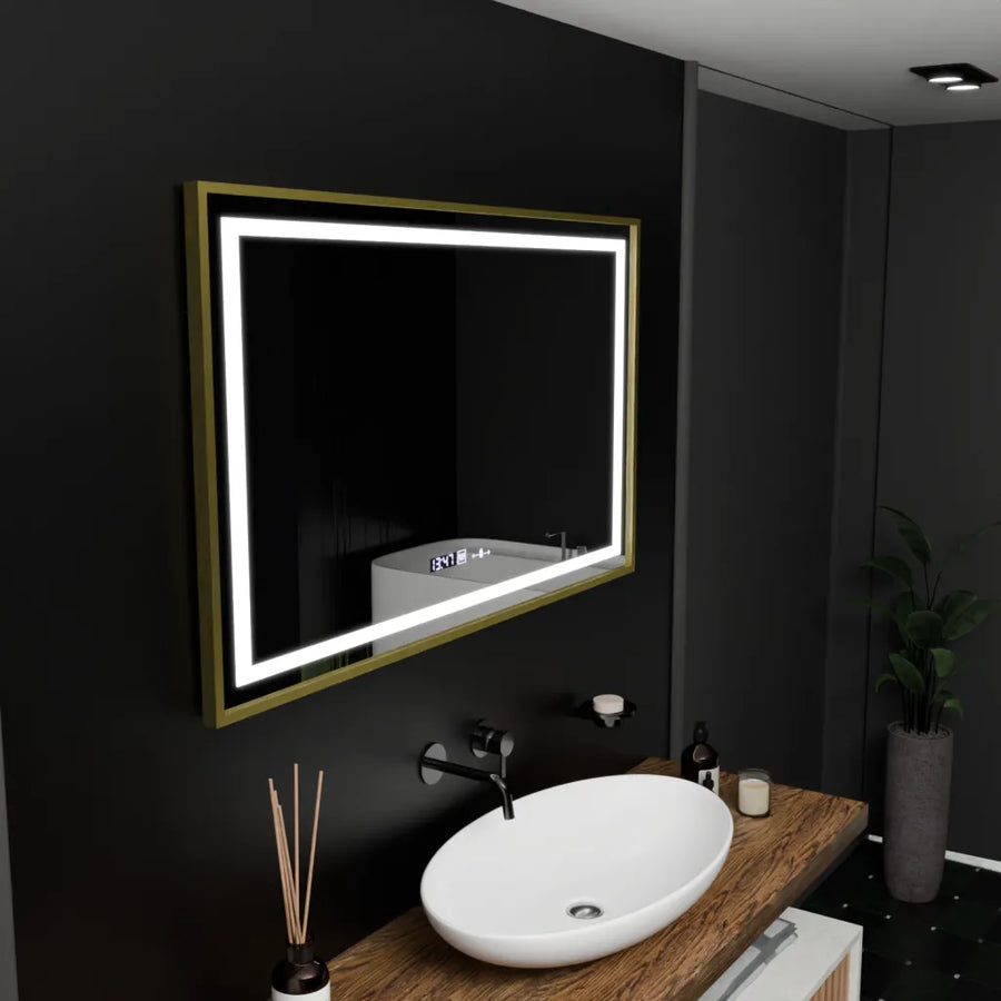 Mirror LED ορθογώνιο 100x80cm Verite Royale Gold Motion Glow Marcello Dimable Clock Discosting System