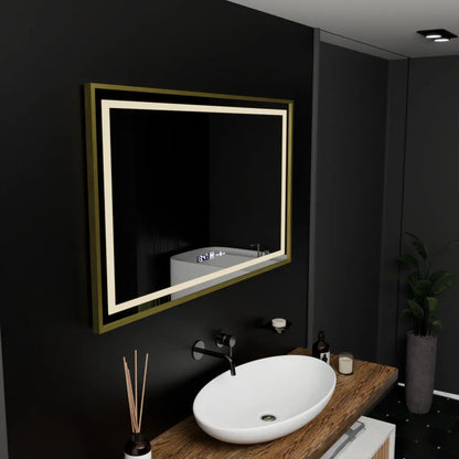 Mirror LED ορθογώνιο 100x80cm Verite Royale Gold Motion Glow Marcello Dimable Clock Discosting System