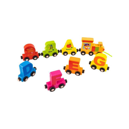 Εκπαιδευτικό παιχνίδι μαγνητικού τρένου με πολύχρωμα γράμματα και ζώα, 27 κομμάτια, ξύλο