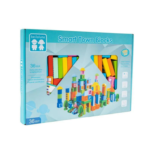 Διαδραστικό παιχνίδι Cubes με την αστική πόλη για κατασκευή, 100 κομμάτια, ξύλο