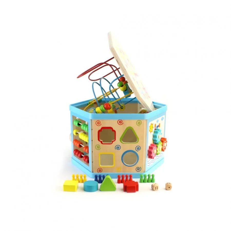 Εκπαιδευτικό παιχνίδι Montessori Hexagonal Wood 8 σε 1, 38 cm, πολύχρωμα