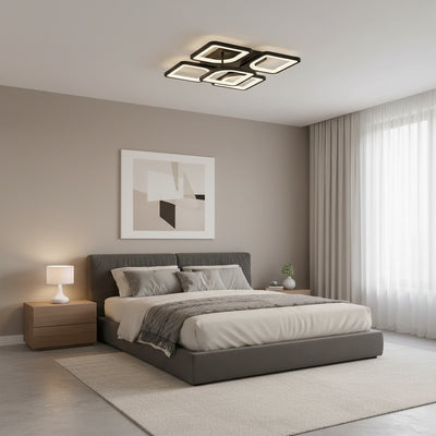 Πολυέλαιος LED με τηλεχειριστήριο ZOE 65W, 5 Τετράγωνα, Κρύο/Ζεστό/Ουδέτερο φως, Ρυθμιζόμενο, Μαύρο
