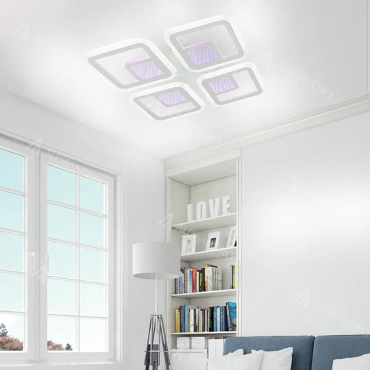 Πολυέλαιος LED με τηλεχειριστήριο CHAI 3D 104W, 4 τετράγωνα, κρύο/θερμό/ουδέτερο φως, ρυθμιζόμενο, λευκό