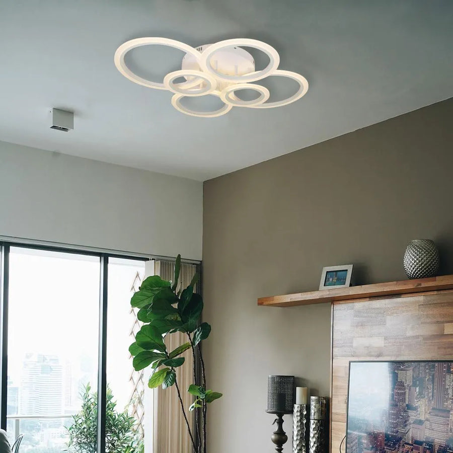 LED πολυέλαιος με τηλεχειριστήριο Betty, 82W, 6 κύκλοι, κρύο/ζεστό/ουδέτερο φως, ασταθές, λευκό