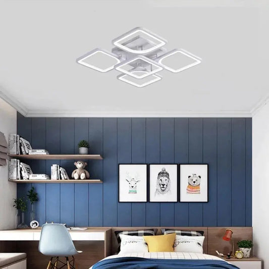 Πολυέλαιος LED με τηλεχειριστήριο FELY 80W, 5 Τετράγωνα, Κρύο/Ζεστό/Ουδέτερο φως, Ρυθμιζόμενο, Λευκό