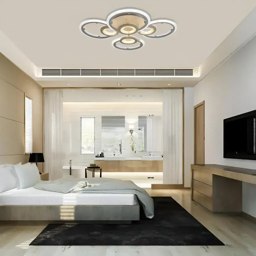 LED πολυέλαιος με το τηλεχειριστήριο του Kade, 72W, 4 κύκλοι, κρύο/ζεστό/ουδέτερο φως, ασταθές, λευκό