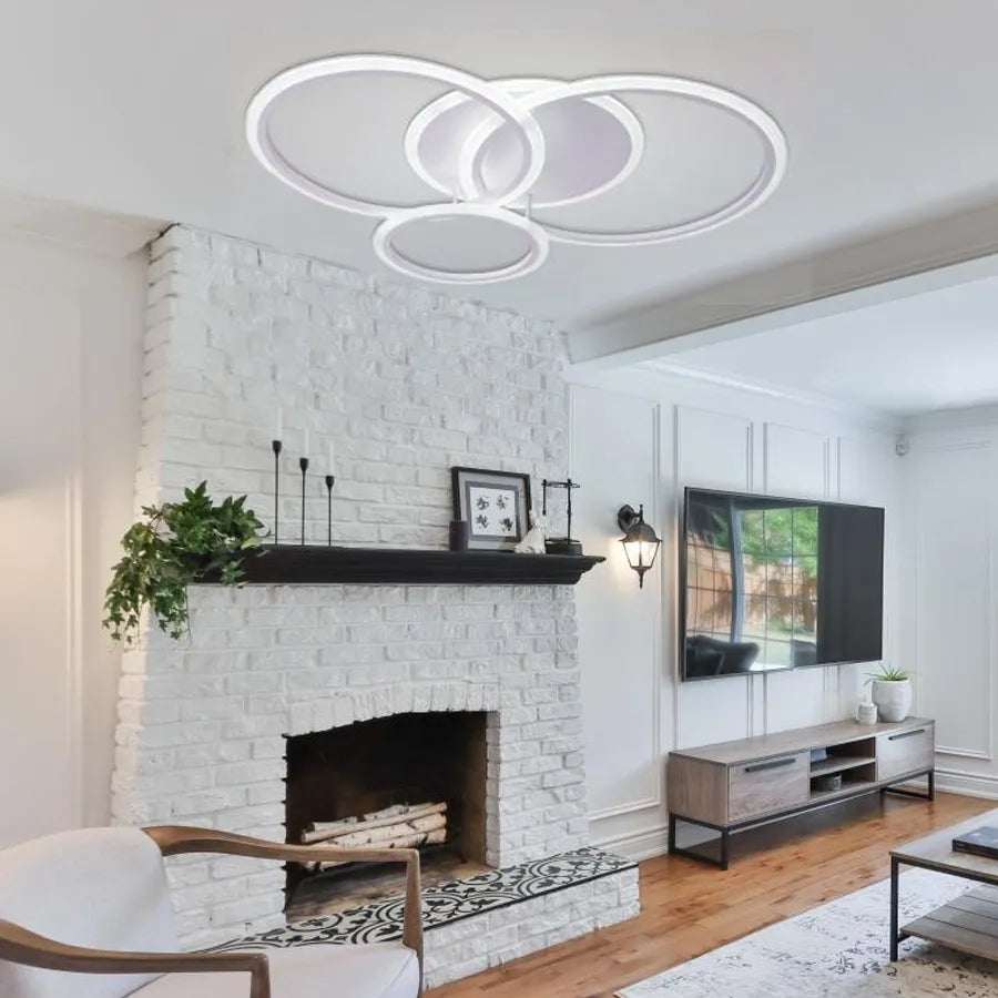 LED πολυέλαιος με τηλεχειριστήριο Lucy, 70W, 4 κύκλοι, κρύο/ζεστό/ουδέτερο φως, ασταθές, λευκό