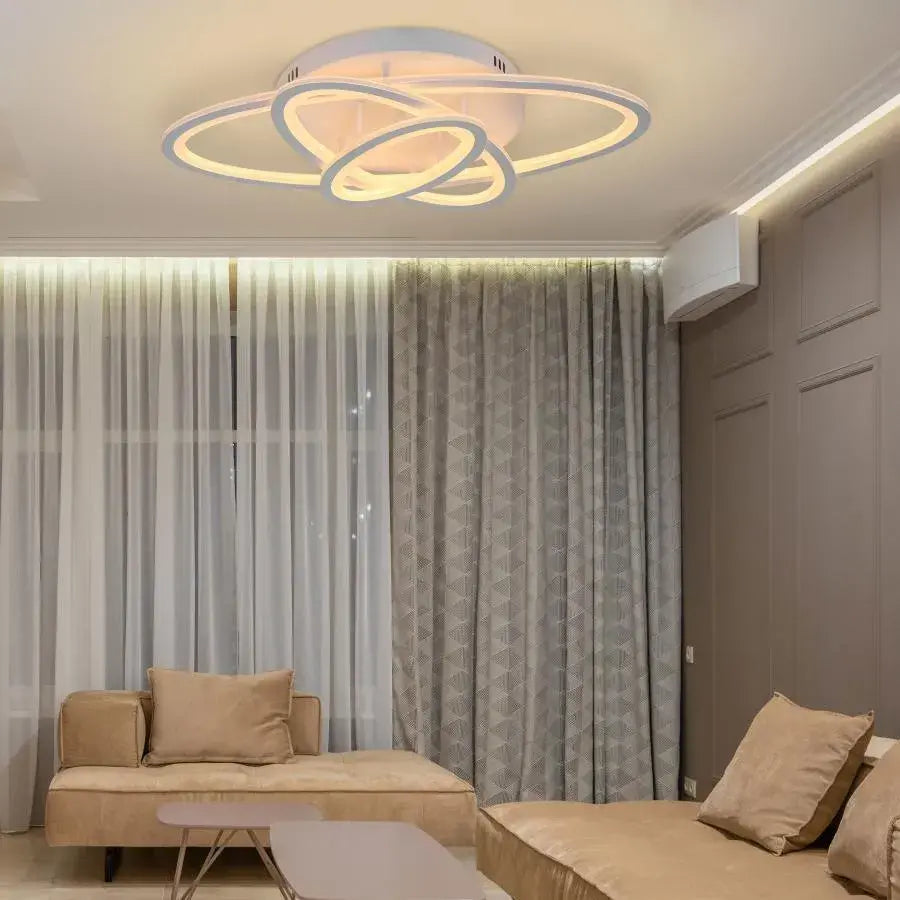 LED πολυέλαιος με τηλεχειριστήριο της Γεντιανής, 75W, 3 ελλείψεις, κρύο/ζεστό/ουδέτερο φως, ασταθές, λευκό