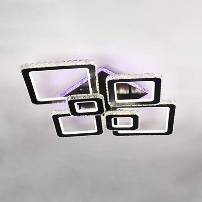 Πολυέλαιος LED με τηλεχειριστήριο και κρύσταλλο TERRANO RGB 288W, 6 Τετράγωνα, Κρύο/Ζεστό/Ουδέτερο φως, Ρυθμιζόμενο, Μαύρο