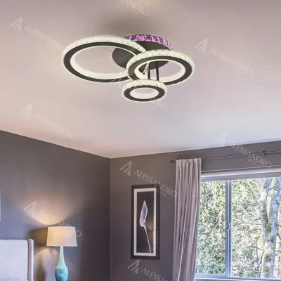 Πολυέλαιος LED με τηλεχειριστήριο και κρύσταλλο LEOCADIA RGB 134W, 3 Κύκλοι, Κρύο/Ζεστό/Ουδέτερο φως, Ρυθμιζόμενο, Μαύρο