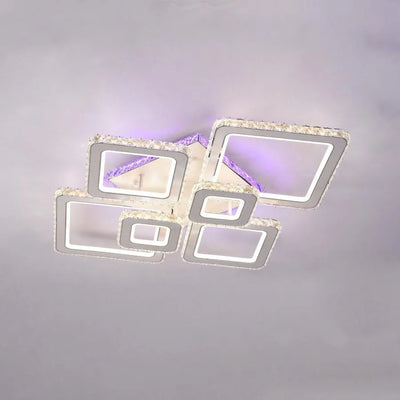 Πολυέλαιος LED με τηλεχειριστήριο και κρύσταλλο TERRANO RGB 288W, 6 τετράγωνα, κρύο/ζεστό/ουδέτερο φως, ρυθμιζόμενο, γυαλιστερό χρώμιο λευκό