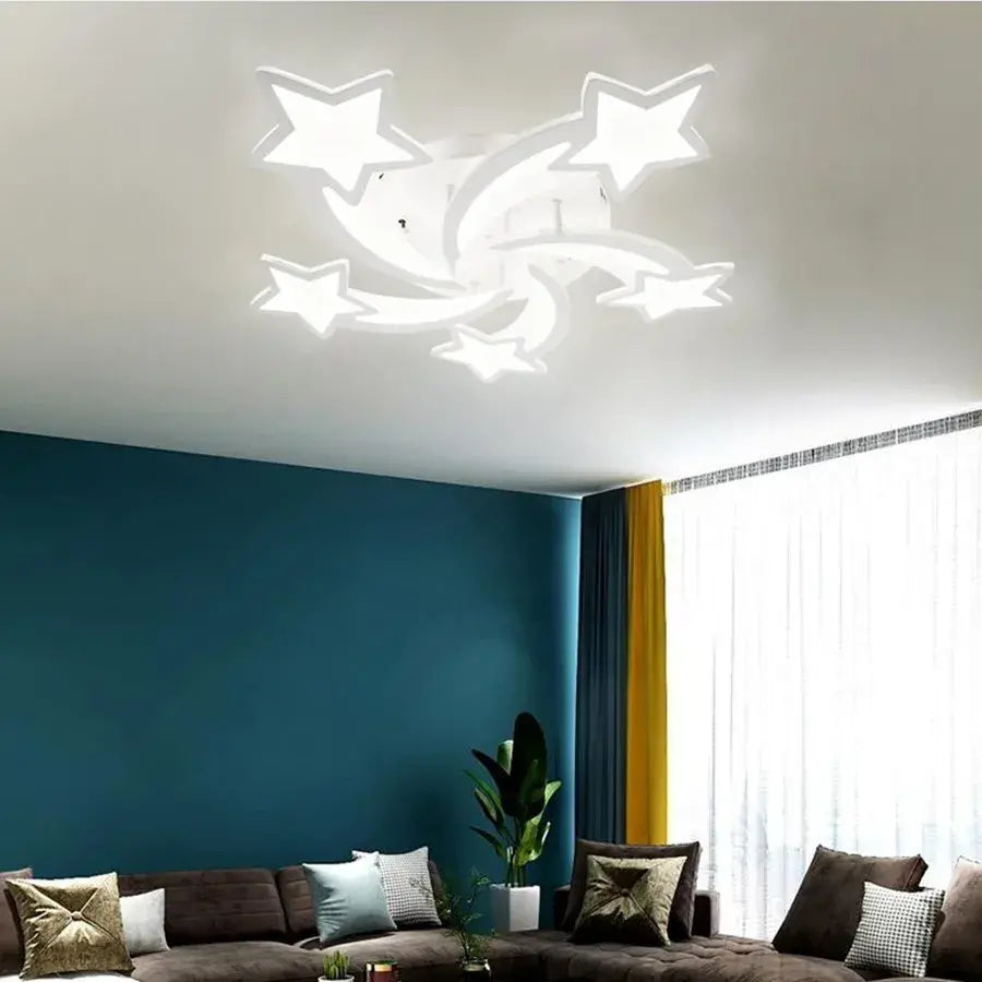 LED πολυέλαιος με τηλεχειριστήριο Hypomoa, 69W, 5 αστέρια, κρύο/ζεστό/ουδέτερο φως, ασταθές, λευκό