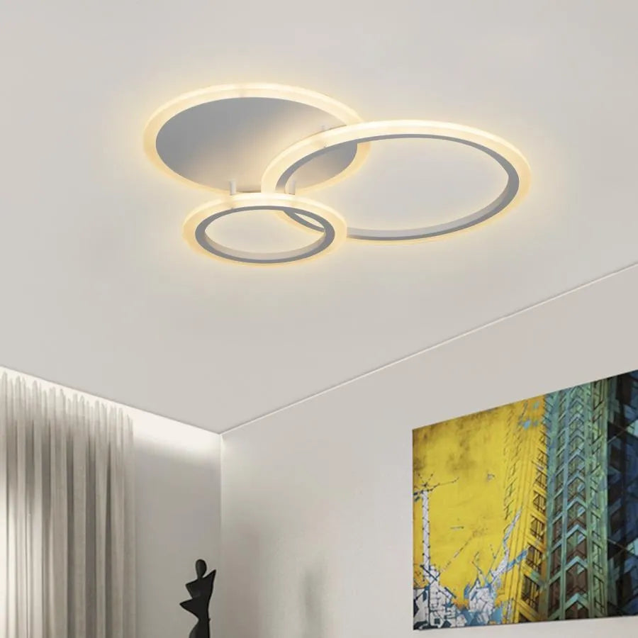 LED πολυέλαιος με τηλεχειριστήριο Lucy, 52W, 3 κύκλοι, κρύο/ζεστό/ουδέτερο φως, ασταθές, λευκό
