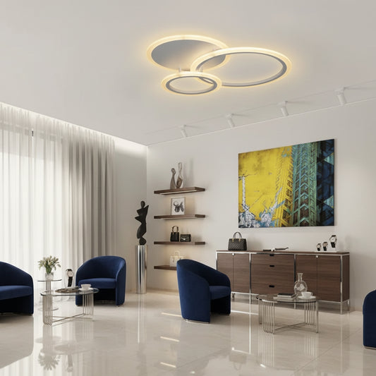 Πολυέλαιος LED με τηλεχειριστήριο LUCY 45W, 3 Κύκλοι, Κρύο/Ζεστό/Ουδέτερο φως, Ρυθμιζόμενο, Λευκό