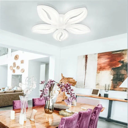 LED πολυέλαιος με τηλεχειριστήριο ορχιδέα, 65W, 5 πέταλα, κρύο/ζεστό/ουδέτερο φως, ασταθές, λευκό