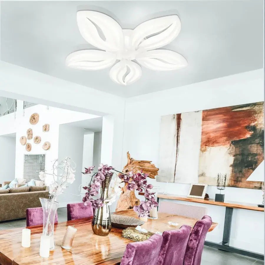 LED πολυέλαιος με τηλεχειριστήριο ορχιδέα, 65W, 5 πέταλα, κρύο/ζεστό/ουδέτερο φως, ασταθές, λευκό