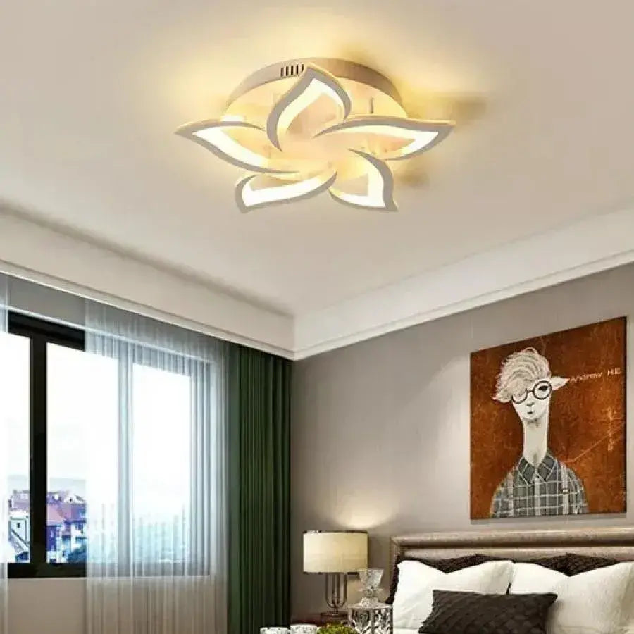 LED πολυέλαιος με τηλεχειριστήριο Lotus, 55W, 5 πέταλα, κρύο/ζεστό/ουδέτερο φως, ασταθές, λευκό