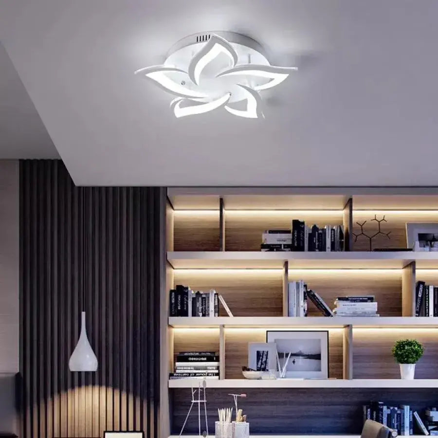 LED πολυέλαιος με τηλεχειριστήριο Lotus, 55W, 5 πέταλα, κρύο/ζεστό/ουδέτερο φως, ασταθές, λευκό