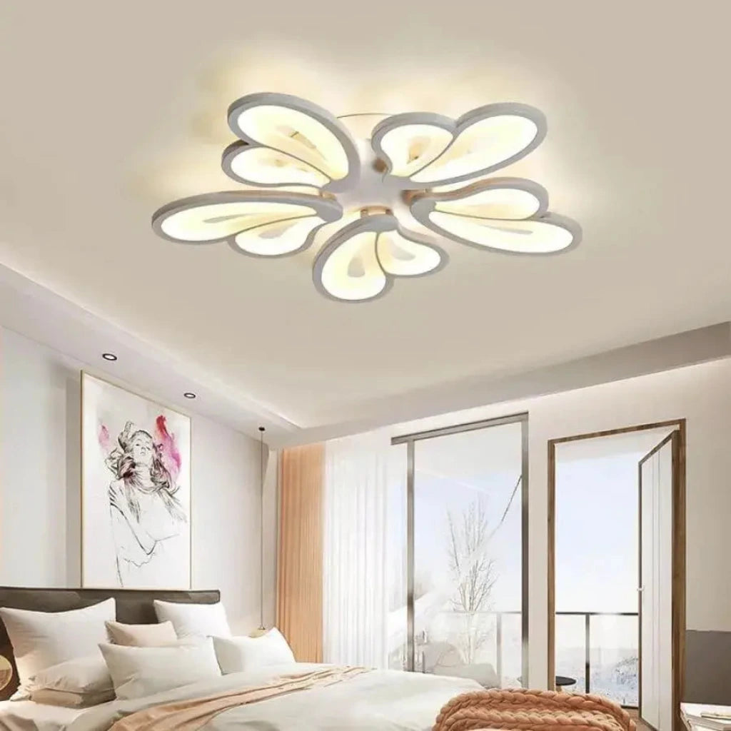 LED πολυέλαιος με τηλεχειριστήριο Blossom, 60W, 5 πέταλα, κρύο/ζεστό/ουδέτερο φως, ασταθές, λευκό