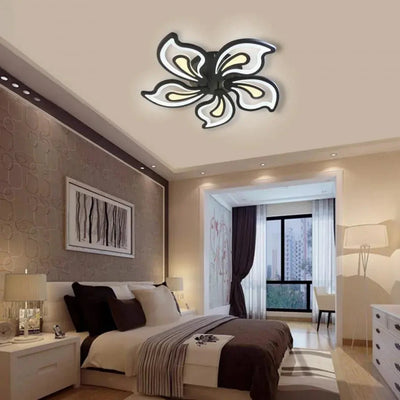 LED πολυέλαιος με ένδοξο τηλεχειριστήριο, 150W, 5 πέταλα, κρύο/ζεστό/ουδέτερο φως, ασταθές, μαύρο