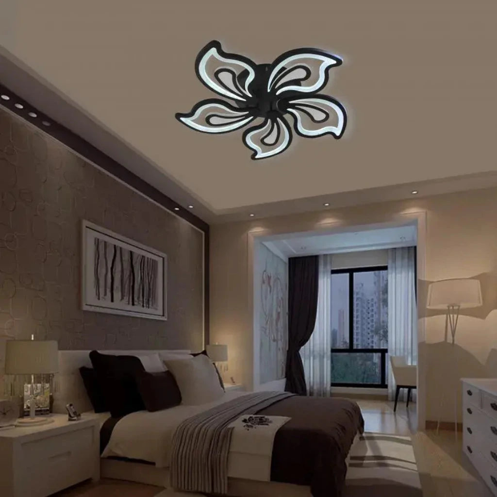 LED πολυέλαιος με ένδοξο τηλεχειριστήριο, 150W, 5 πέταλα, κρύο/ζεστό/ουδέτερο φως, ασταθές, μαύρο