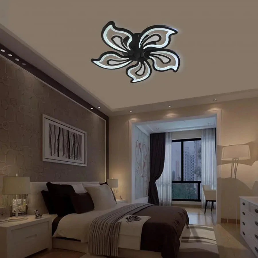 LED πολυέλαιος με ένδοξο τηλεχειριστήριο, 150W, 5 πέταλα, κρύο/ζεστό/ουδέτερο φως, ασταθές, μαύρο