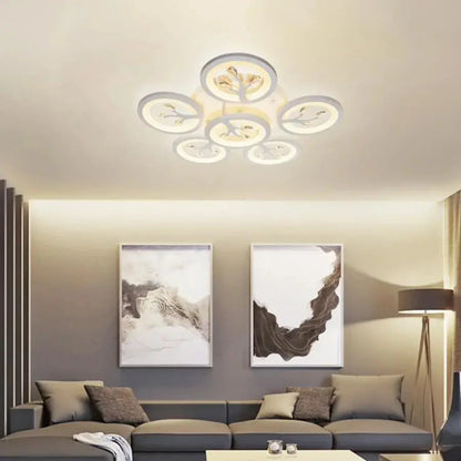 LED πολυέλαιος με τηλεχειριστήριο Daisy, 6 αντικείμενα, 72W, κρύο/ζεστό/ουδέτερο φως, ασταθές, λευκό με κρυστάλλινο
