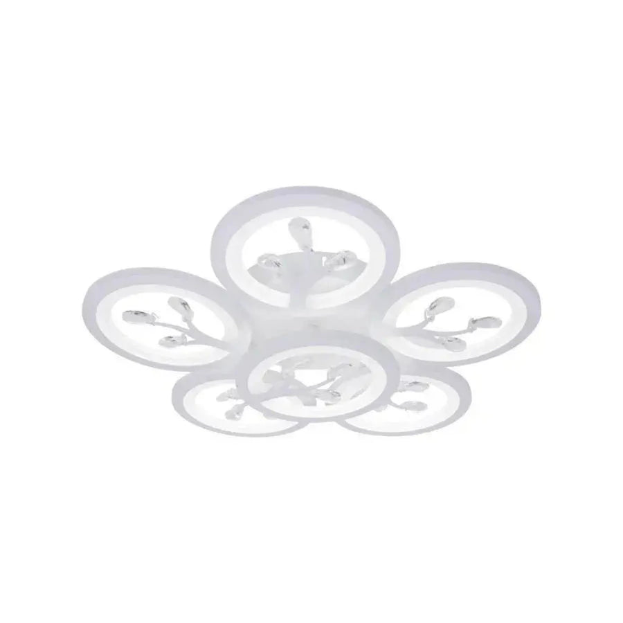 LED πολυέλαιος με τηλεχειριστήριο Daisy, 6 αντικείμενα, 72W, κρύο/ζεστό/ουδέτερο φως, ασταθές, λευκό με κρυστάλλινο