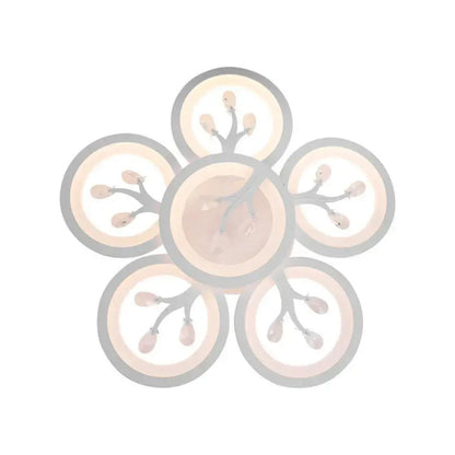 LED πολυέλαιος με τηλεχειριστήριο Daisy, 6 αντικείμενα, 72W, κρύο/ζεστό/ουδέτερο φως, ασταθές, λευκό με κρυστάλλινο