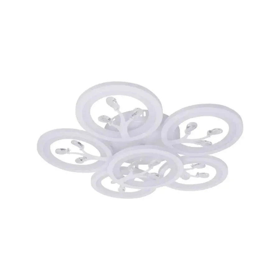 LED πολυέλαιος με τηλεχειριστήριο Daisy, 6 αντικείμενα, 72W, κρύο/ζεστό/ουδέτερο φως, ασταθές, λευκό με κρυστάλλινο
