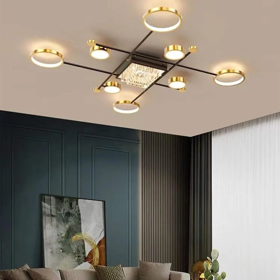 LED πολυέλαιος με τηλεχειριστήριο Misel 168W, μαύρο χρυσό