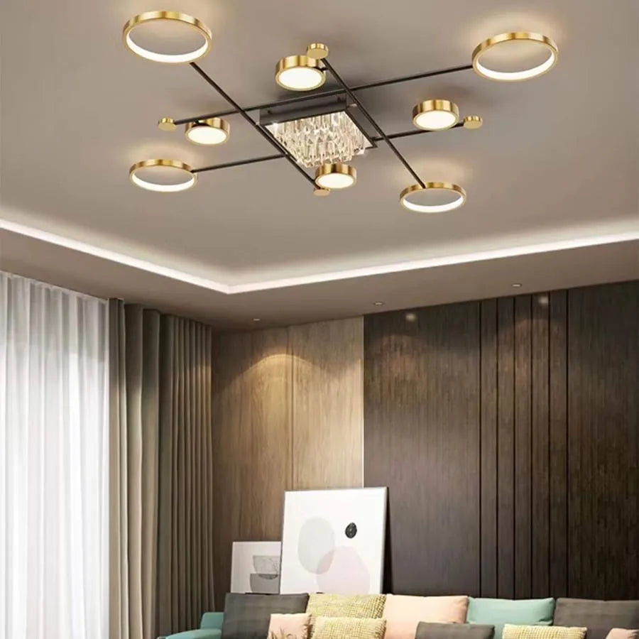 LED πολυέλαιος με τηλεχειριστήριο Misel 168W, μαύρο χρυσό
