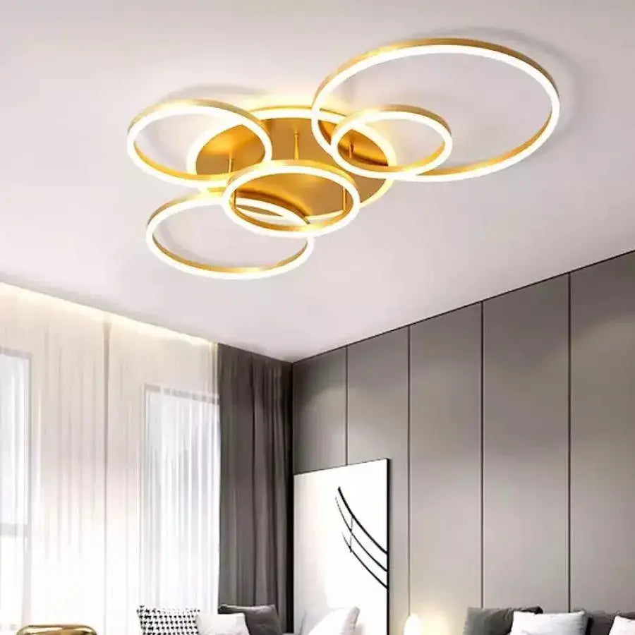 LED Lust με τηλεχειριστήριο Lyra, 248W, 5 κύκλοι, δέσμη, βουρτσισμένο χρυσό, κρύο/ζεστό/ουδέτερο φως