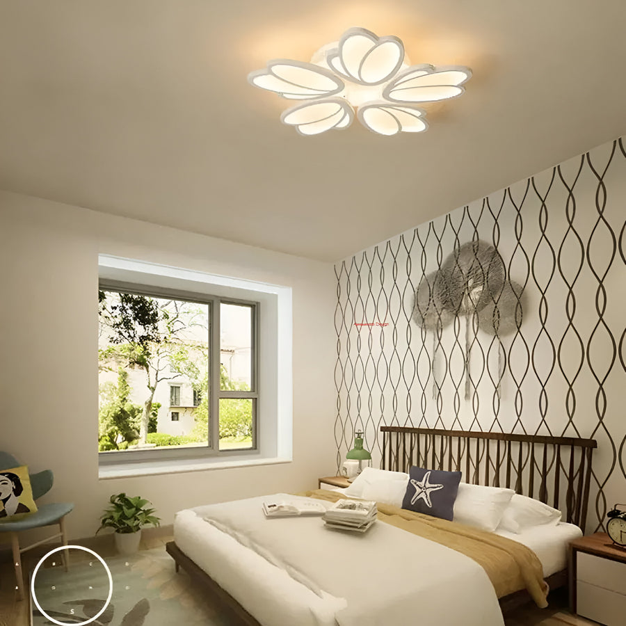 LED πολυέλαιος με τηλεχειριστήριο Tulip, 73W, 5 πέταλα, κρύο/ζεστό/ουδέτερο φως, ασταθές, λευκό