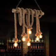 Ρετρό πολυέλαιο, 6*E27, Brown, Bamboo και Rope