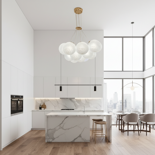 MODERN LOFT Chandelier Bagliore, Globe, 9xE27, Ρυθμιζόμενο ύψος, Χρυσό