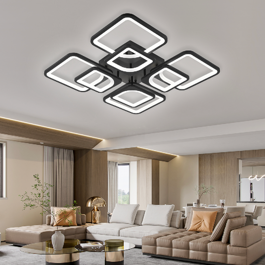 Lustra LED cu telecomanda ZOE, 8 Patrate, 130W, Lumina Rece/Calda/Neutra, Dimabila, Negru